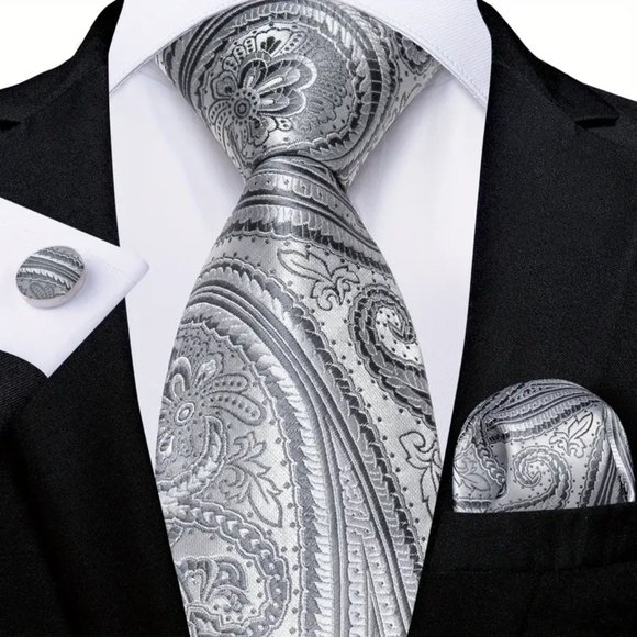 Men's Tie Set Design Light Color Paisley Handkerchief Cufflinks Set - Picture 1 of 1